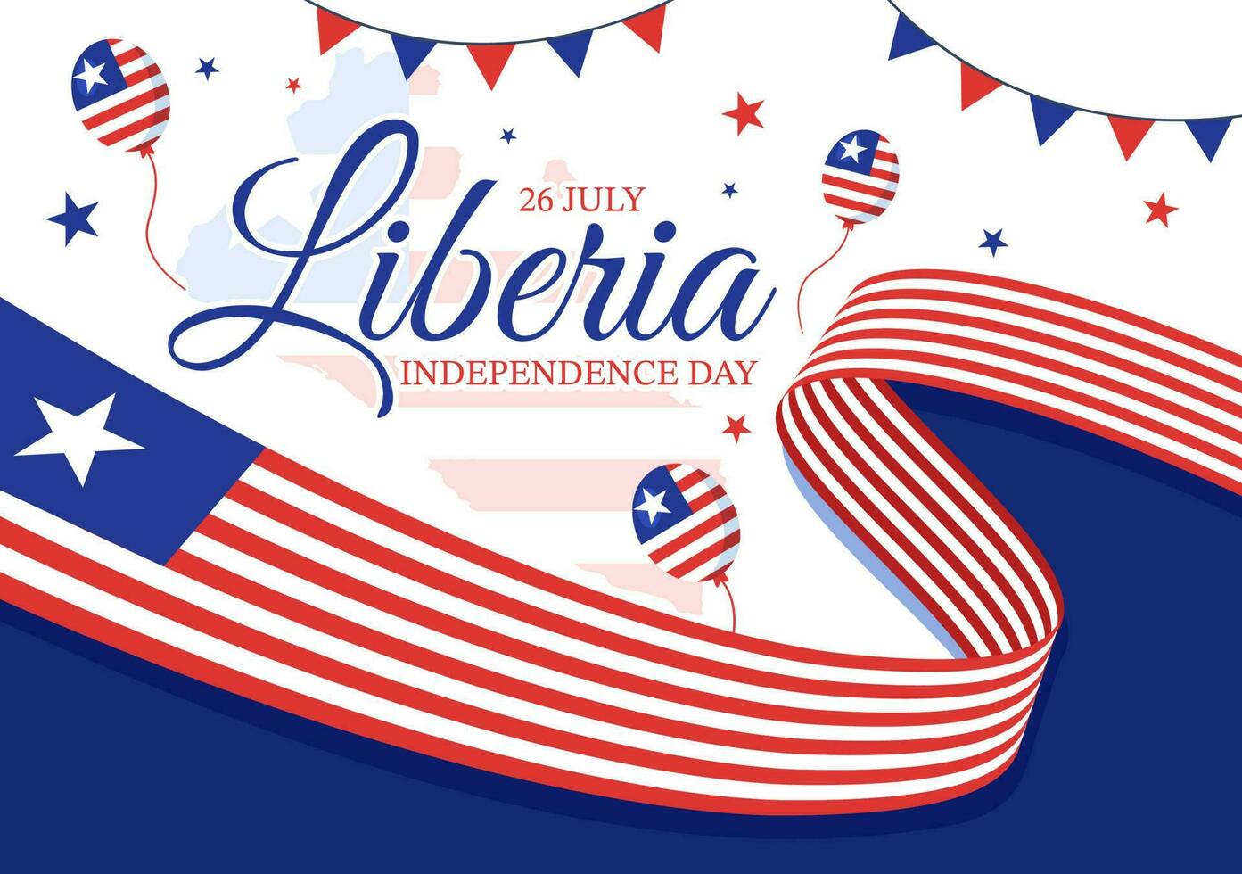 Lycklig Liberia oberoende dag vektor illustration med vinka flagga i nationell Semester på juli 26 platt tecknad serie hand dragen landning sida mallar