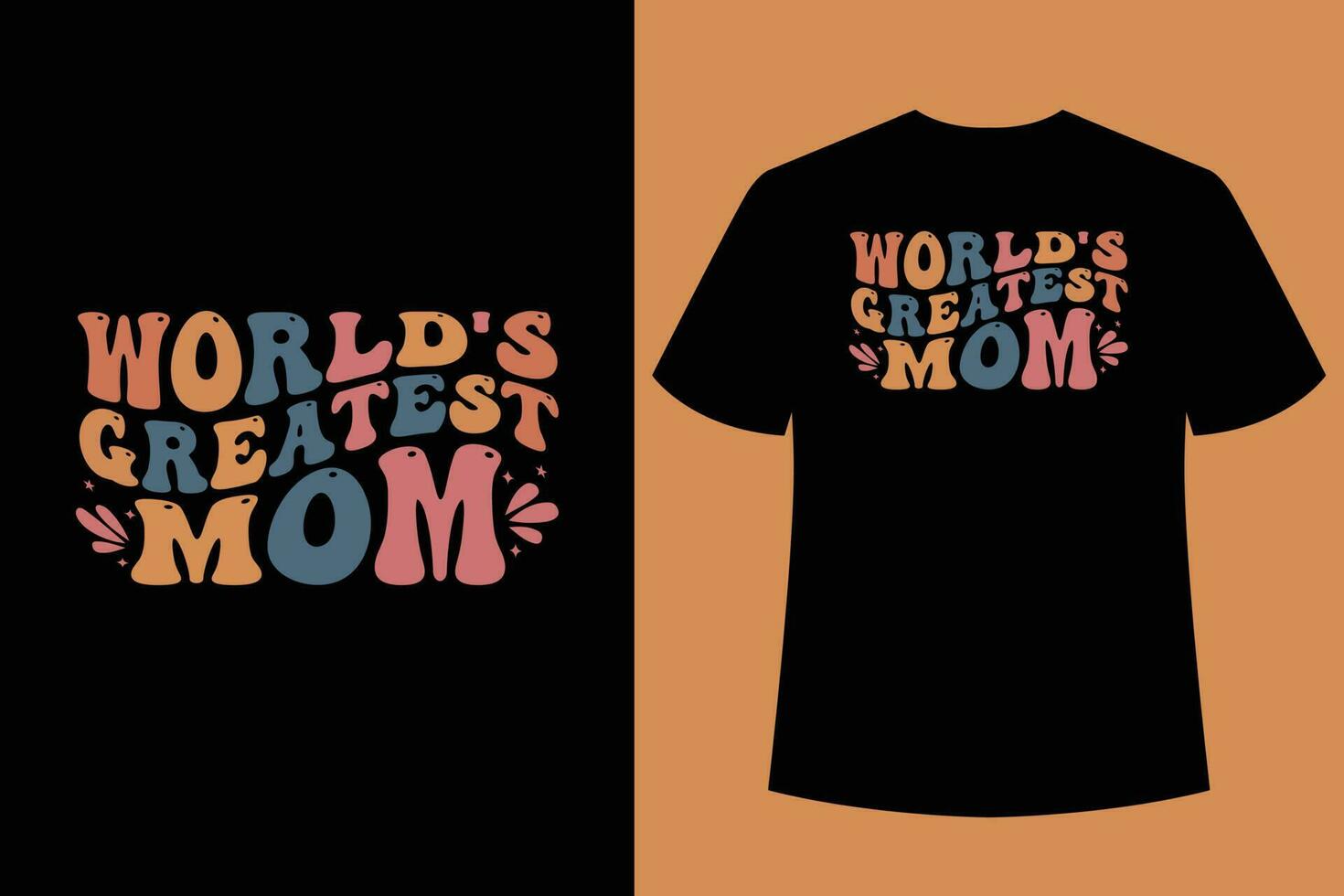 vågig retro mamma t-shirt design, typografi t-shirt design, bäst mamma t-shirt design vektor