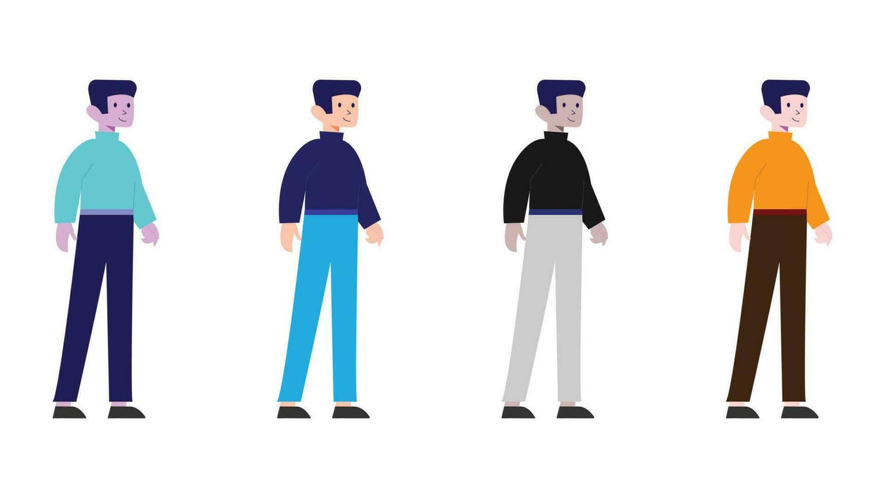 män platt vektor illustration - ung män, manlig modell illustration med modern kläder