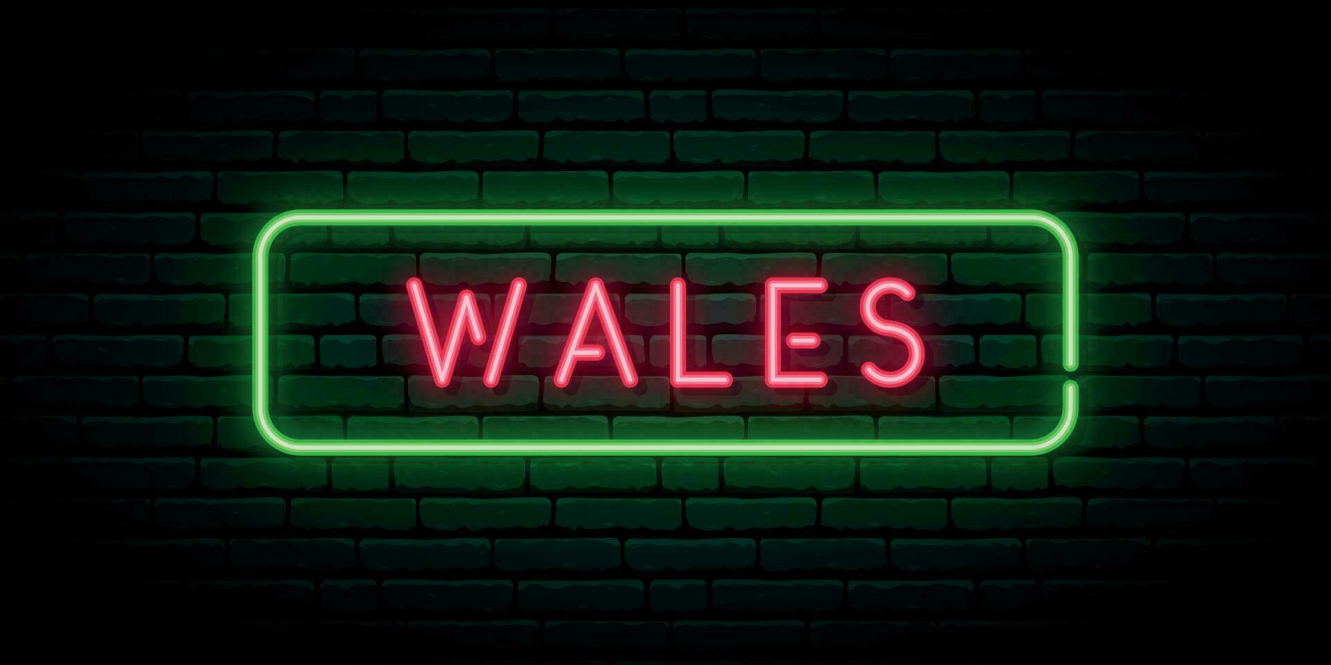 wales neon tecken. ljus ljus skylt. vektor