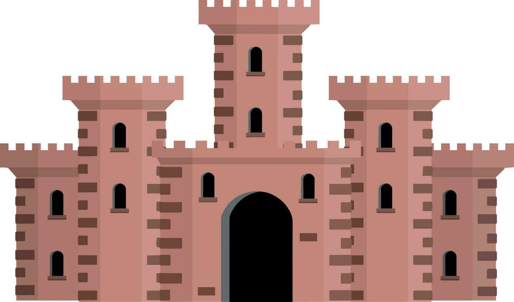 medeltida europeisk sten slott. riddare fästning. begrepp av säkerhet, skydd och försvar. tecknad serie platt illustration. militär byggnad med väggar, grindar och stor torn. vektor