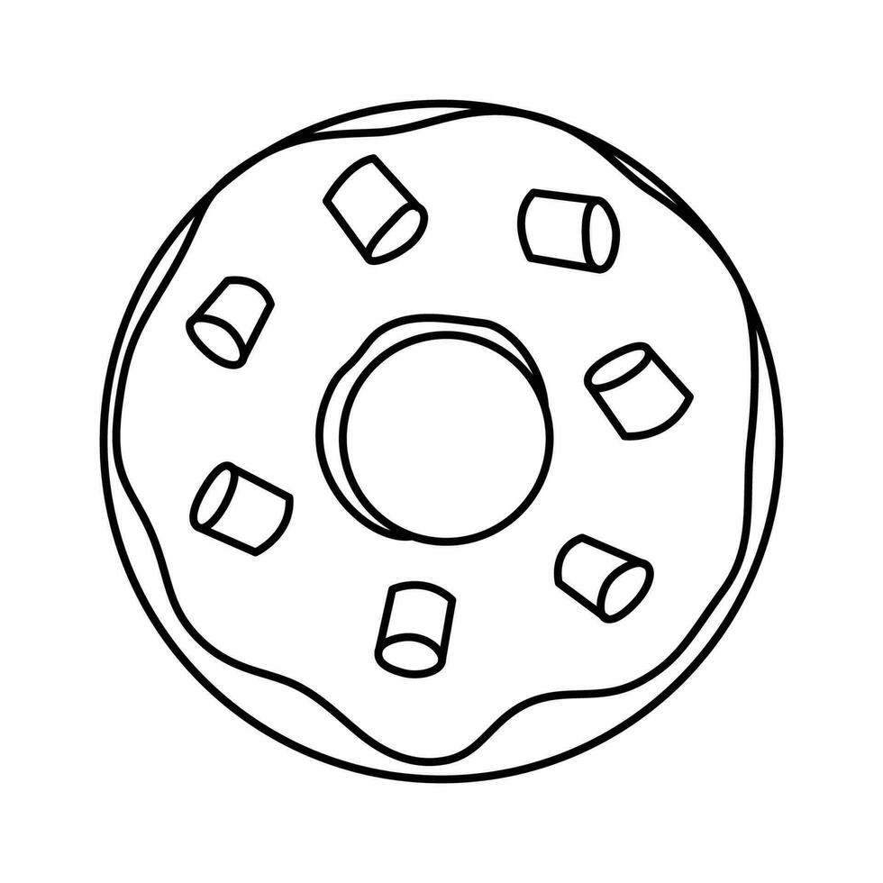 glasiert Krapfen mit Marshmallows Gekritzel Zeichnung Gliederung schwarz und Weiß Vektor Illustration isoliert auf Weiß Hintergrund.