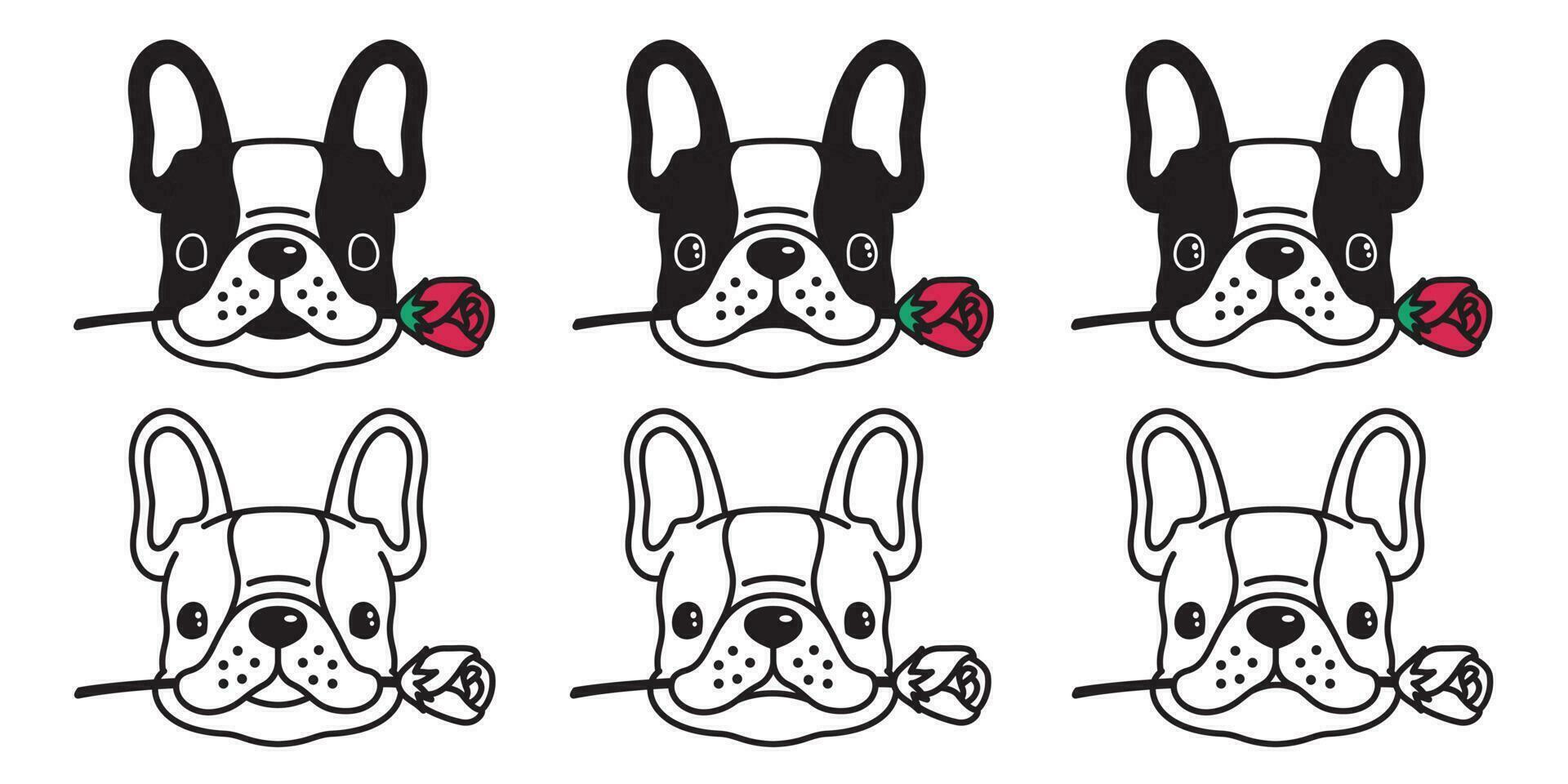 Hund Vektor Französisch Bulldogge Symbol Logo Rose Blume Valentinstag Karikatur Charakter Illustration Symbol Gekritzel schwarz