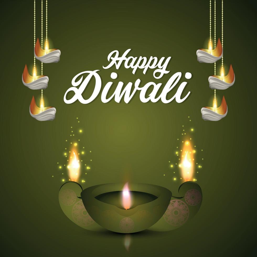 glückliches diwali indisches Festival des Lichts mit leuchtendem diwali diya auf kreativem Hintergrund vektor