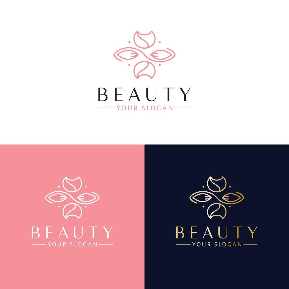 Schönheit Vektor Logo Design. Tulpe Blumen und Blätter Emblem. Kosmetika Logo Vorlage.