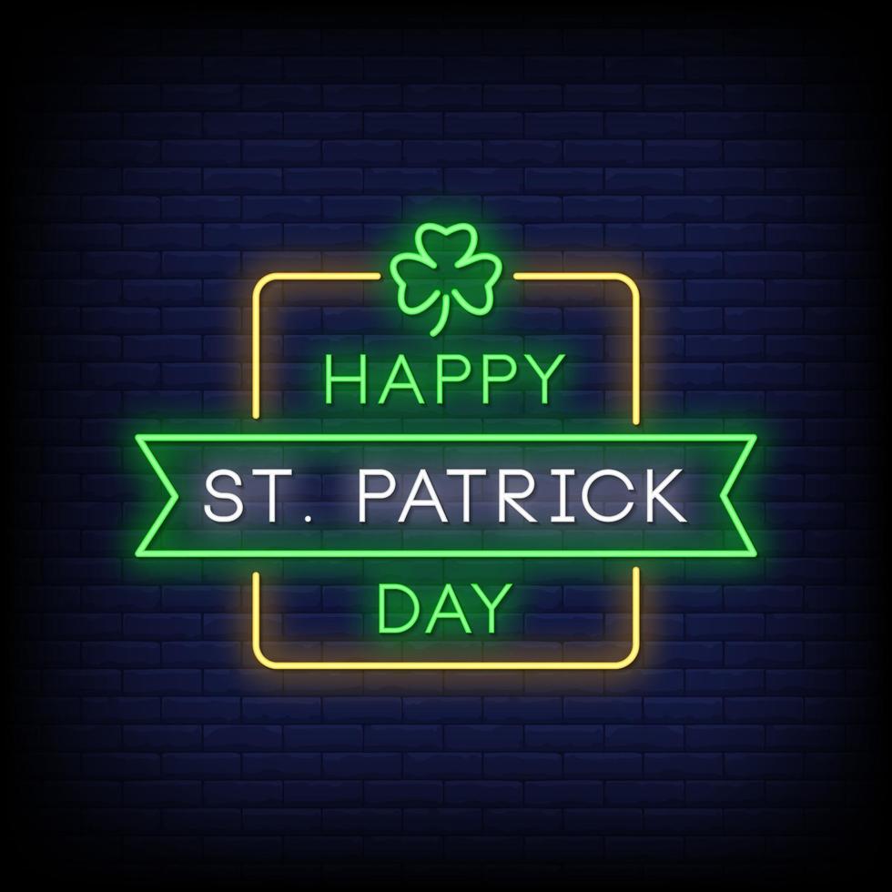 glad st. patrick day neonskyltar stil text vektor