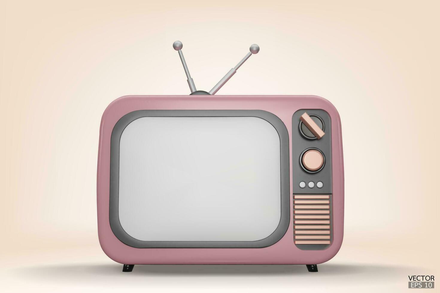 3d machen Rosa Jahrgang Fernsehen Karikatur Stil isolieren auf Hintergrund. minimal retro Fernseher. Rosa analog Fernseher. alt Fernseher einstellen mit Antenne. 3d Vektor Illustration.