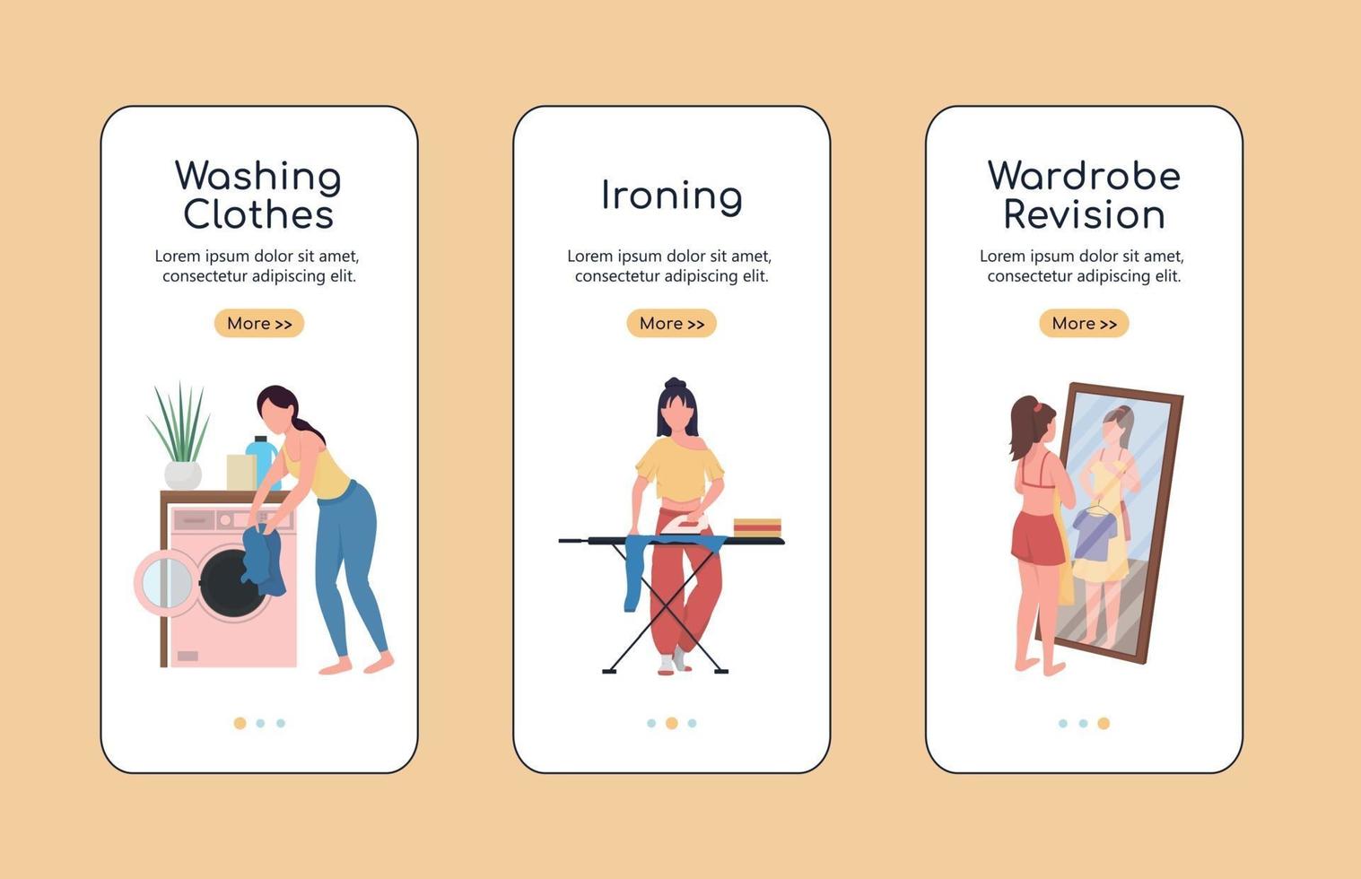 Kleidung Revision Onboarding Mobile App Bildschirm flache Vektor-Vorlage vektor