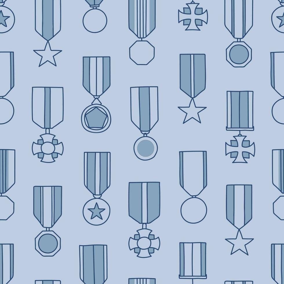 nahtlos Muster von uns Militär- Medaillen auf Blau Hintergrund vektor
