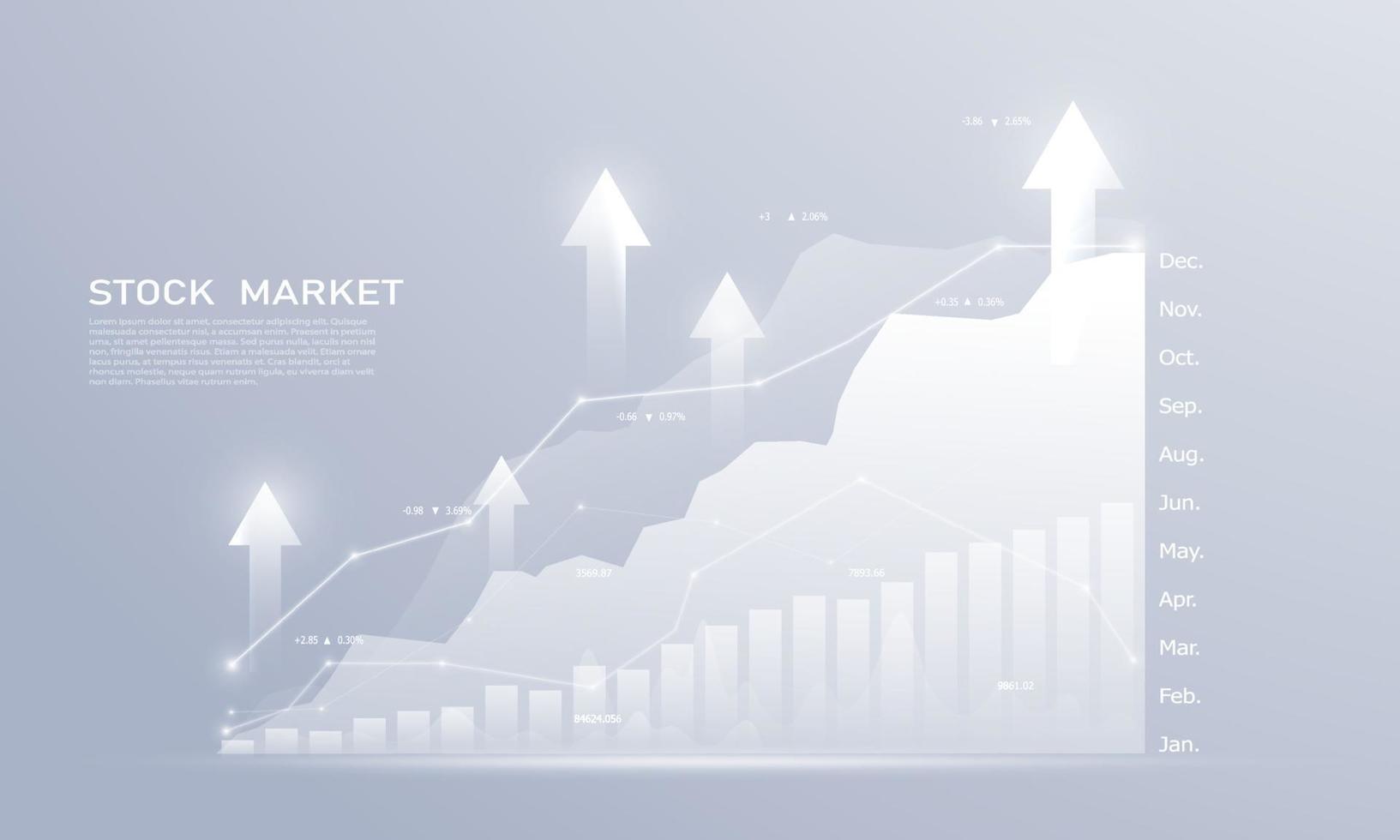 aktiemarknad, ekonomisk graf med diagram, affärs- och finansiella begrepp och rapporter, abstrakt teknikkommunikationskonceptbakgrund vektor