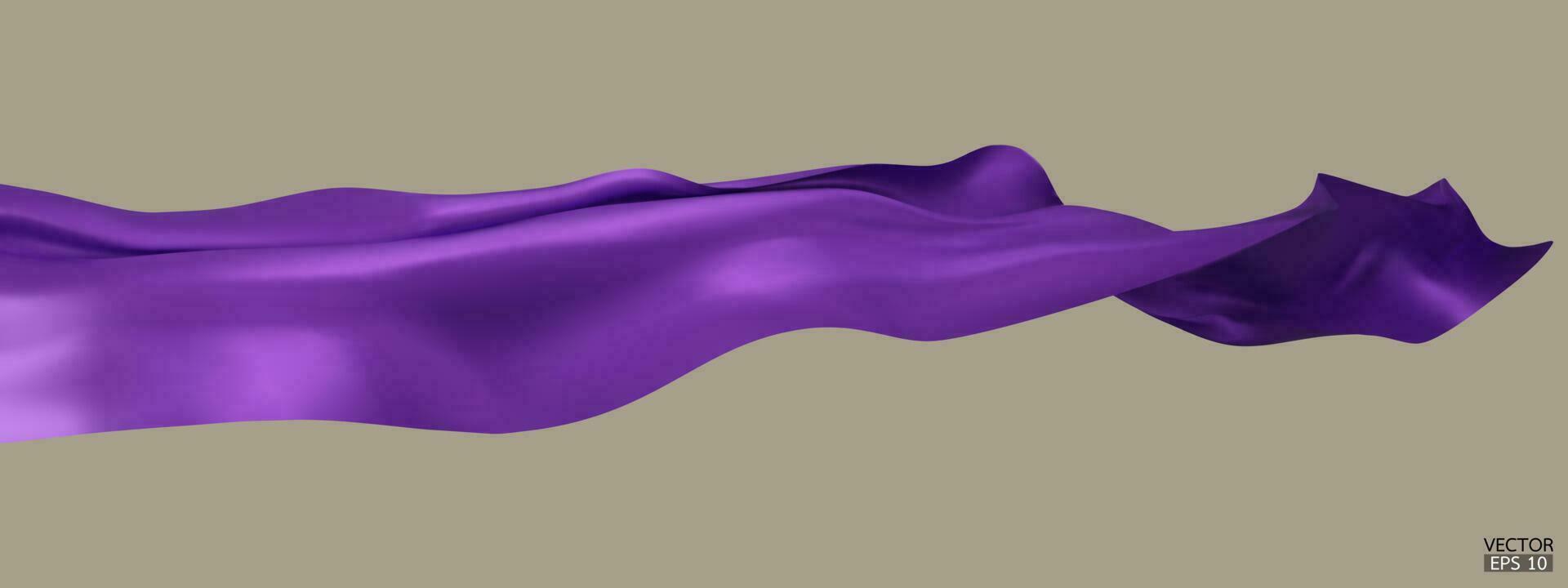 flygande lila silke textil- tyg flagga bakgrund. slät elegant lila satin isolerat på beige bakgrund för stor öppning ceremoni. lila ridå. 3d vektor illustration