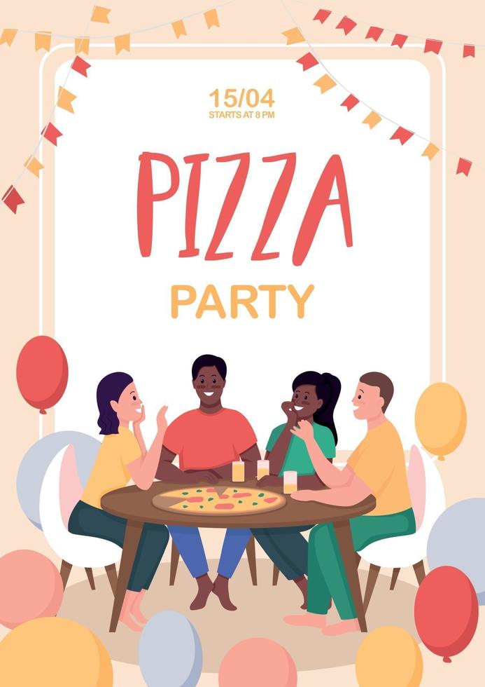 Freunde bei Pizza Party Poster flache Vektor-Vorlage vektor