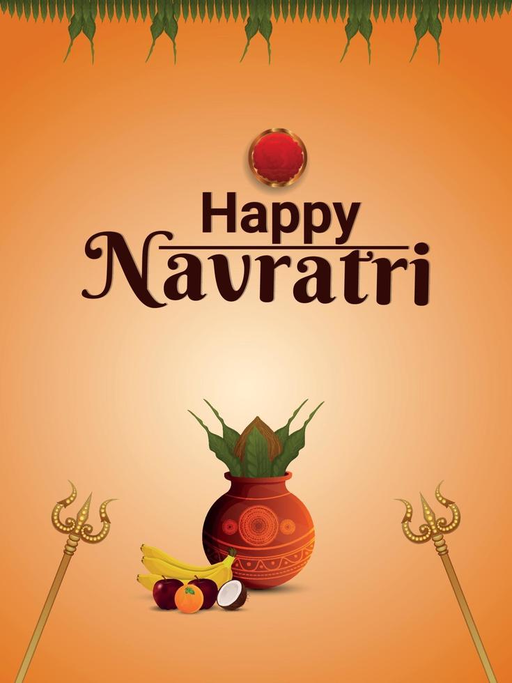 Happy Navratri Indian Festival mit kreativen Kalash und Trishul vektor