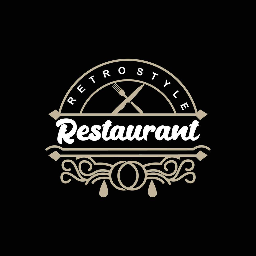 retro Jahrgang Stil Ornament Design, Logo retro Restaurant Typografie Emblem, Vektor Linie einfach elegant Gabel Löffel und Messer