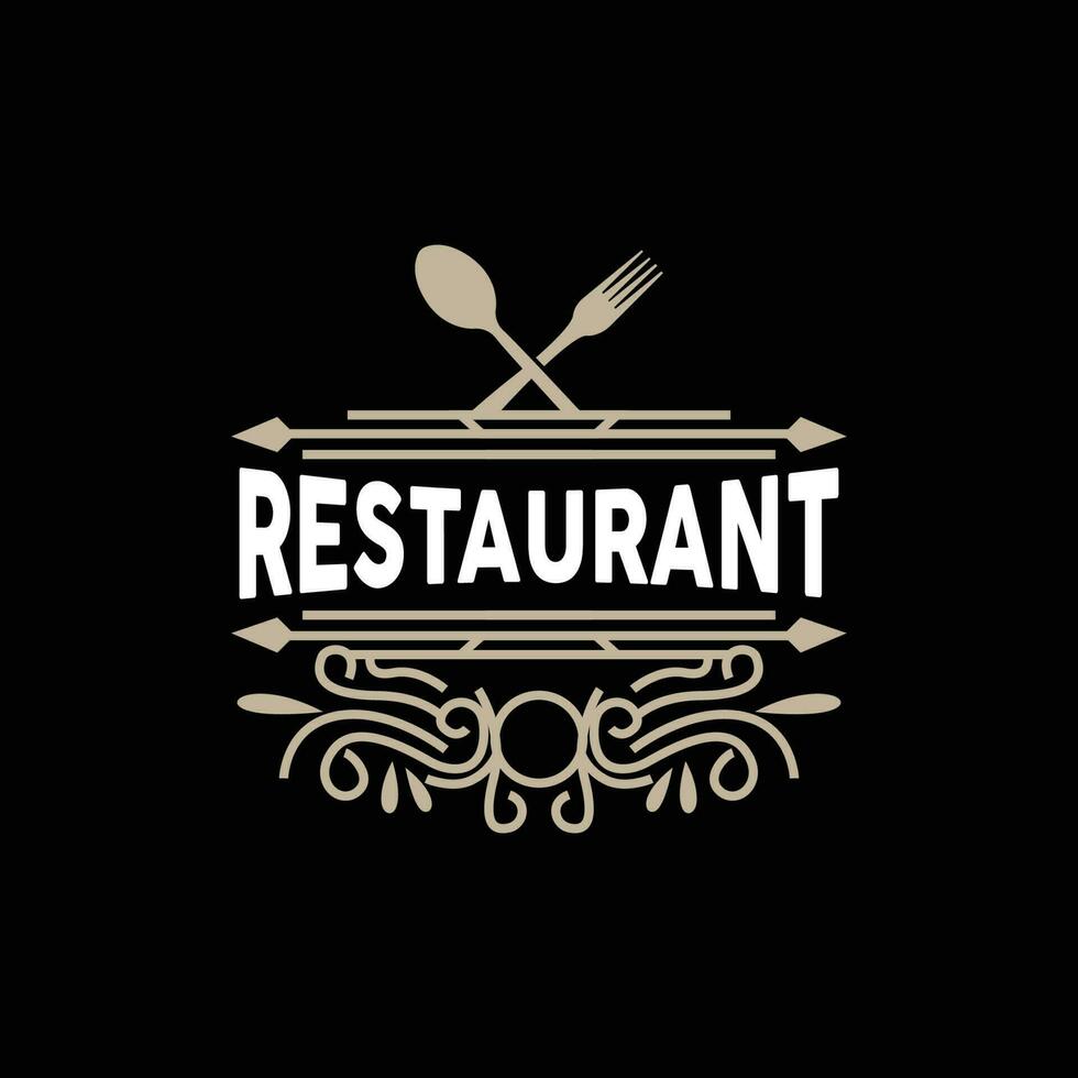retro årgång stil prydnad design, logotyp retro restaurang typografi emblem, vektor linje enkel elegant gaffel sked och kniv