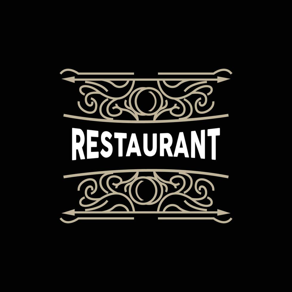 retro Jahrgang Stil Ornament Design, Logo retro Restaurant Typografie Emblem, Vektor Linie einfach elegant Gabel Löffel und Messer