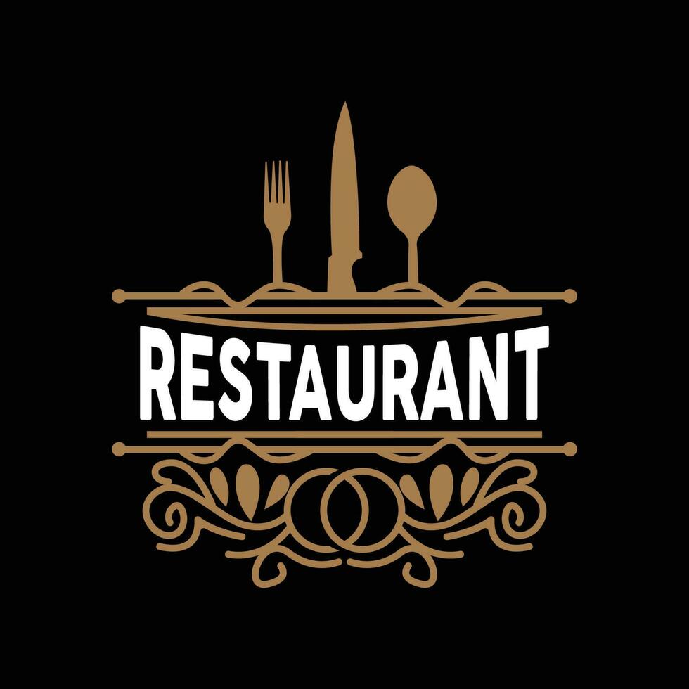 retro Jahrgang Stil Ornament Design, Logo retro Restaurant Typografie Emblem, Vektor Linie einfach elegant Gabel Löffel und Messer