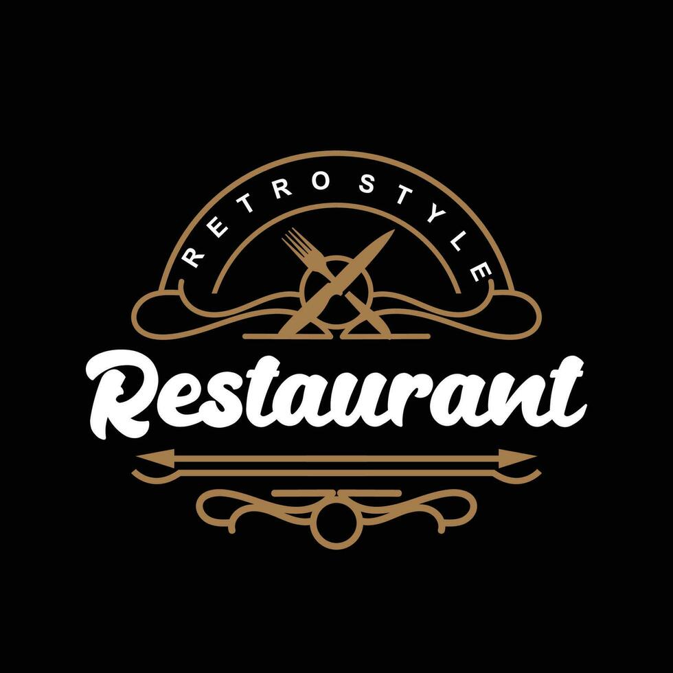 retro Jahrgang Stil Ornament Design, Logo retro Restaurant Typografie Emblem, Vektor Linie einfach elegant Gabel Löffel und Messer