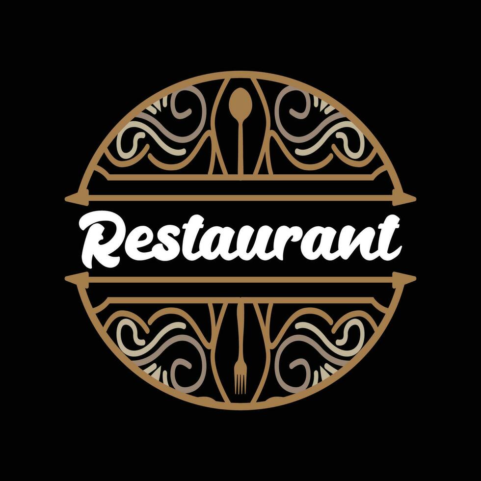 retro Jahrgang Stil Ornament Design, Logo retro Restaurant Typografie Emblem, Vektor Linie einfach elegant Gabel Löffel und Messer