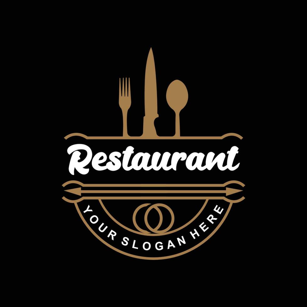 retro Jahrgang Stil Ornament Design, Logo retro Restaurant Typografie Emblem, Vektor Linie einfach elegant Gabel Löffel und Messer