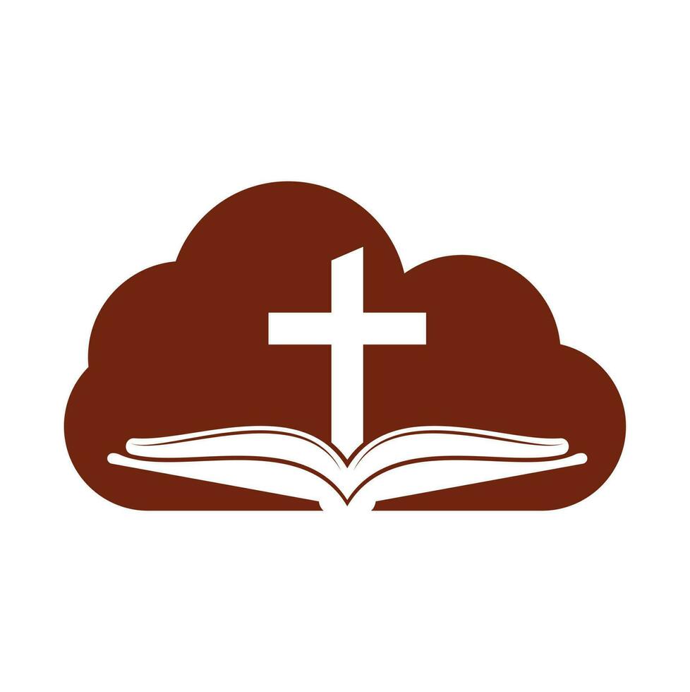 Buch Kirche Wolke gestalten Konzept Logo Design Symbol. Bibel Kirche Logo Design Vektor. Kreuz und heilig Bibel Logo. vektor