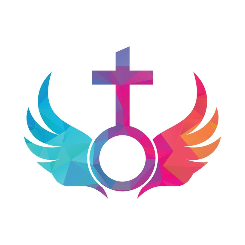 Kirche Logo. Bibel, Jesus' Kreuz und Engel Flügel. Flügel Kirche Baum Logo Design Symbol. vektor
