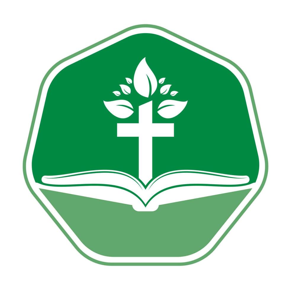 Bibelkreuz-Baum-Logo-Design. Design von Kreuzvektorvorlagen für christliche Kirchenbäume. vektor