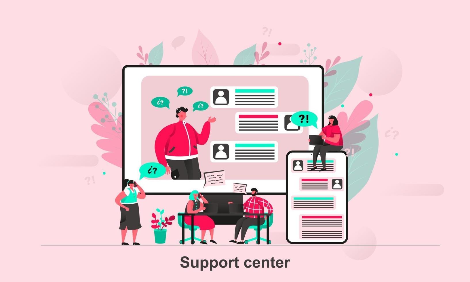 Support-Center-Webkonzeptdesign in flacher Vektorillustration vektor