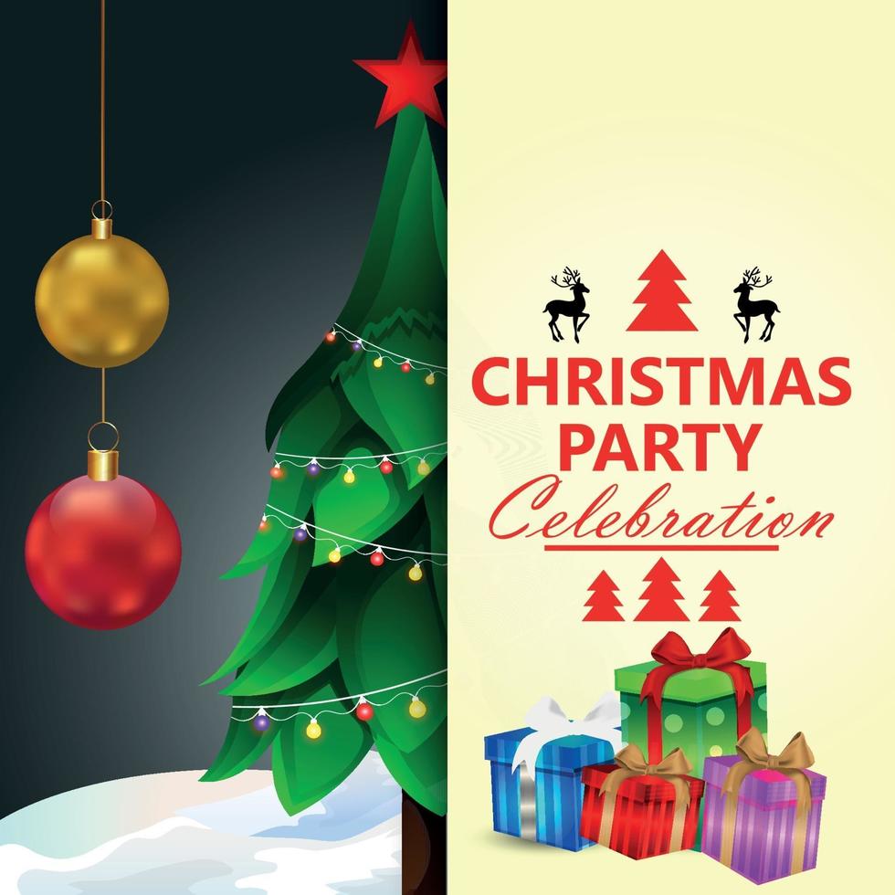 vektorillustration av inbjudningskort för god jul med julgran och jultomten vektor