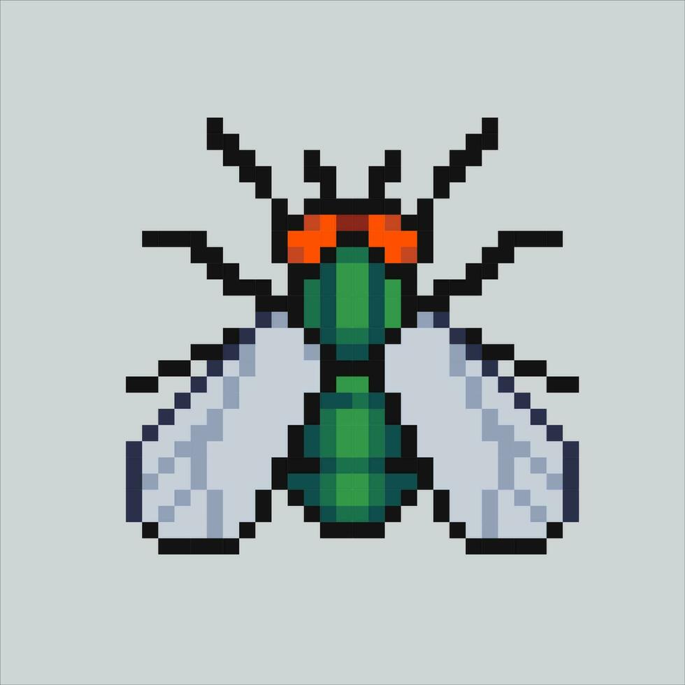 Pixel Kunst Fliege. Haus fliegen Insekt pixelig Design zum Logo, Netz, Handy, Mobiltelefon Anwendung, Abzeichen und Flecken. Video Spiel Sprite. 8 Bit. isoliert Vektor Illustration.