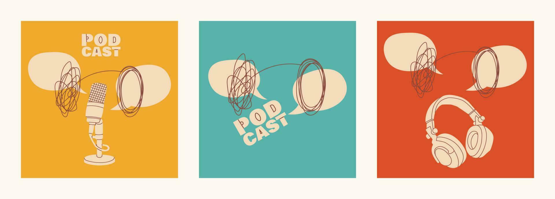 psykologi uppkopplad. uppsättning av omslag mallar för podcast visar. podcasts eller sändningar av en psykolog eller psykoterapeut. färgad vektor illustrationer.