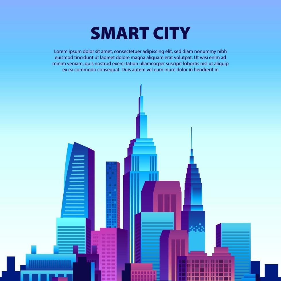 urban storstad byggnad skyskrapa pop lutning modern färg landskap scen illustration med blå himmel bakgrund vektor