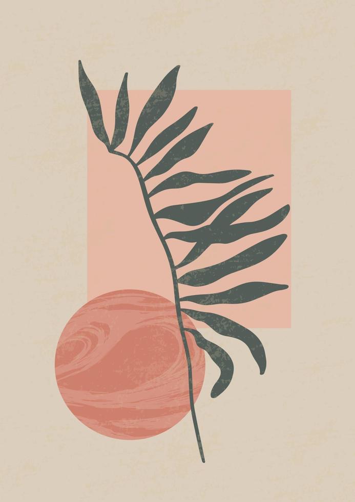 botanisk samtida väggkonstaffisch. tropisk lövverk konturteckning med abstrakt form. boho abstrakt växtkonstdesign för tryck, omslag, tapeter, mitten av århundradet minimal och naturlig väggkonst. vektor illustration
