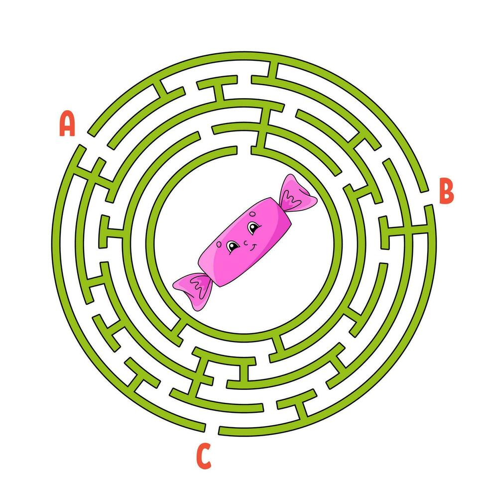 cirkel labyrint. spel för ungar. pussel för barn. runda labyrint gåta. hitta de rätt väg. födelsedag tema. vektor illustration.