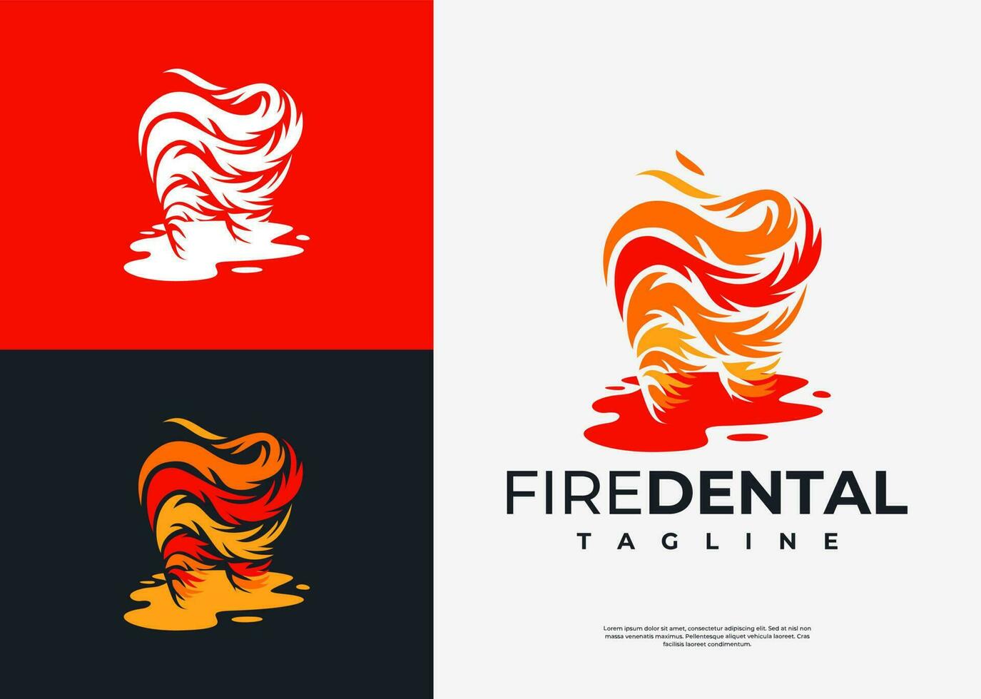 illustrativ Feuer Dental Logo Design Vorlage. modern Flamme Zahn Logo Branding. vektor