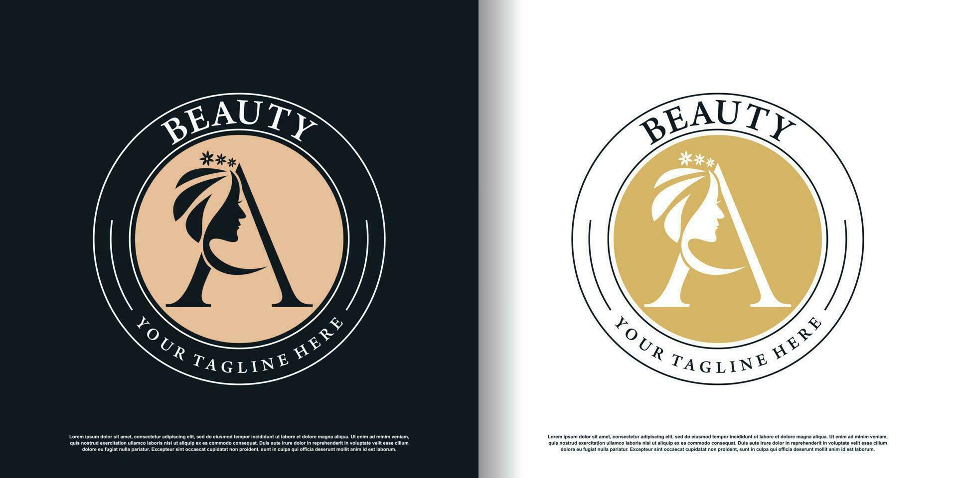 första en logotyp design med skönhet kvinnor ikon och kreativ begrepp premie vektor