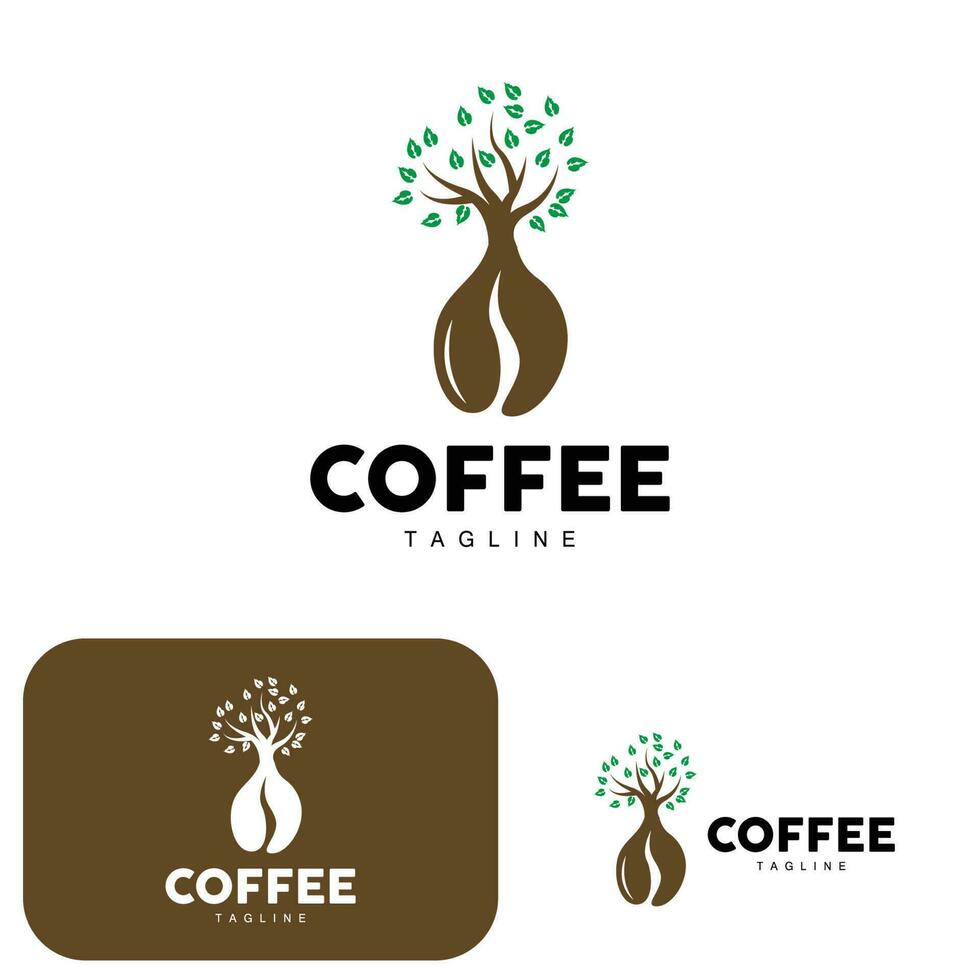 kaffe logotyp, kaffe träd design, Kafé dryck vektor, ikon varumärke illustration symbol vektor