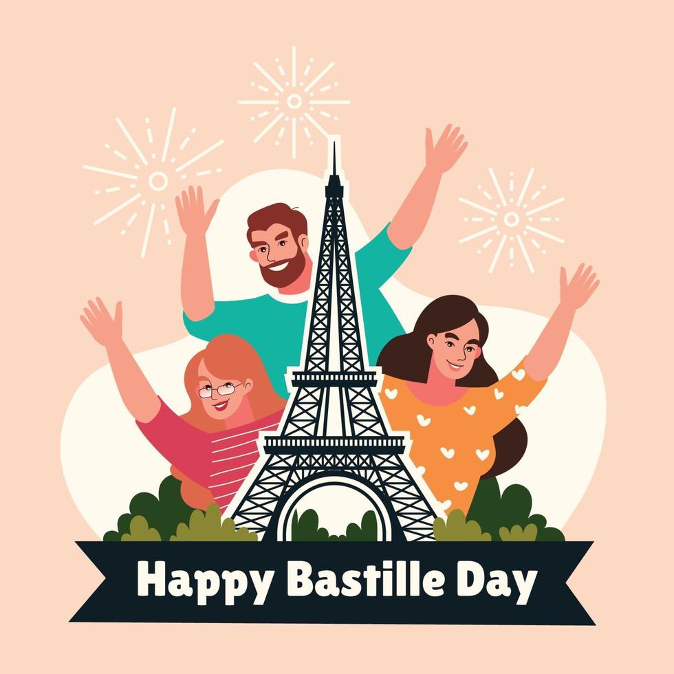 Glücklicher Bastille-Tag im flachen Stil vektor