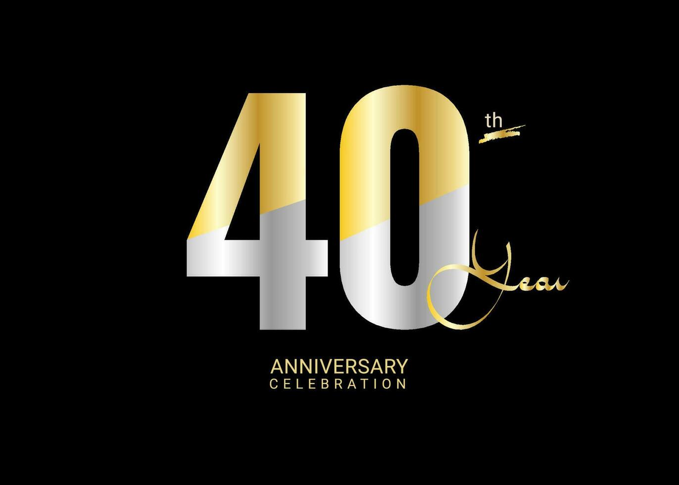 40 år årsdag firande guld och silver- vektor mall, 40 siffra logotyp design, 40:e födelsedag logotyp, logotyp årsdag, vektor årsdag för firande, affisch, inbjudan kort