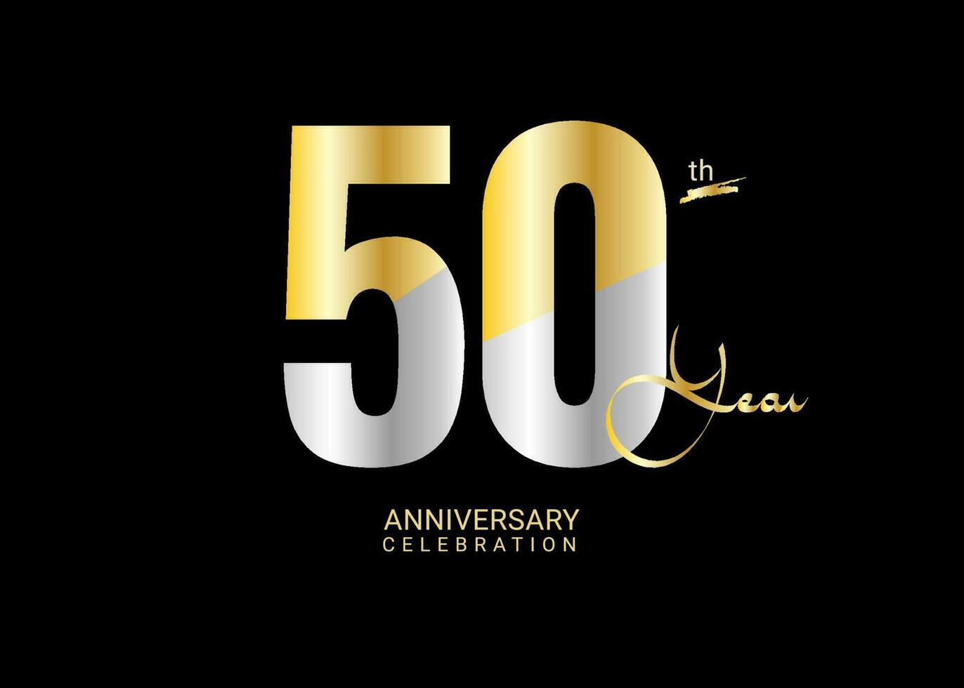 50 år årsdag firande guld och silver- vektor mall, 50 siffra logotyp design, 50:e födelsedag logotyp, logotyp årsdag, vektor årsdag för firande, affisch, inbjudan kort