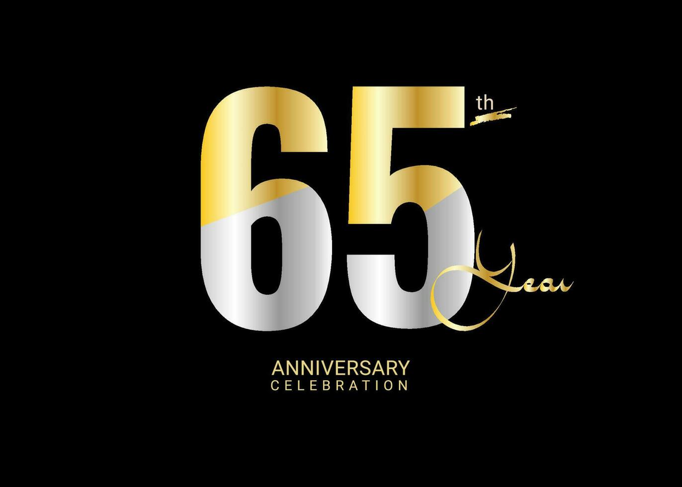 65 år årsdag firande guld och silver- vektor mall, 65 siffra logotyp design, 65:e födelsedag logotyp, logotyp årsdag, vektor årsdag för firande, affisch, inbjudan kort