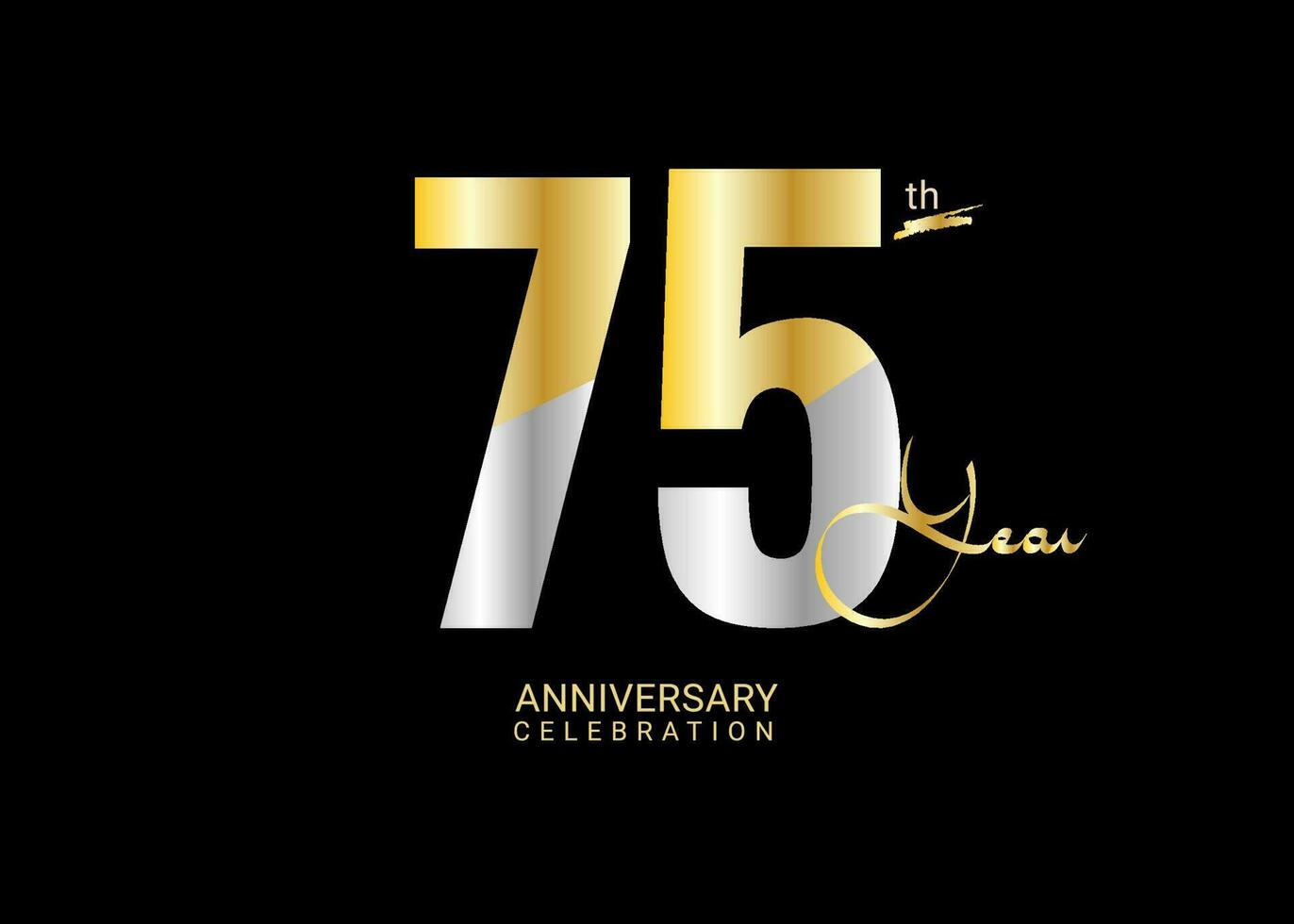 75 år årsdag firande guld och silver- vektor mall, 75 siffra logotyp design, 75:e födelsedag logotyp, logotyp årsdag, vektor årsdag för firande, affisch, inbjudan kort