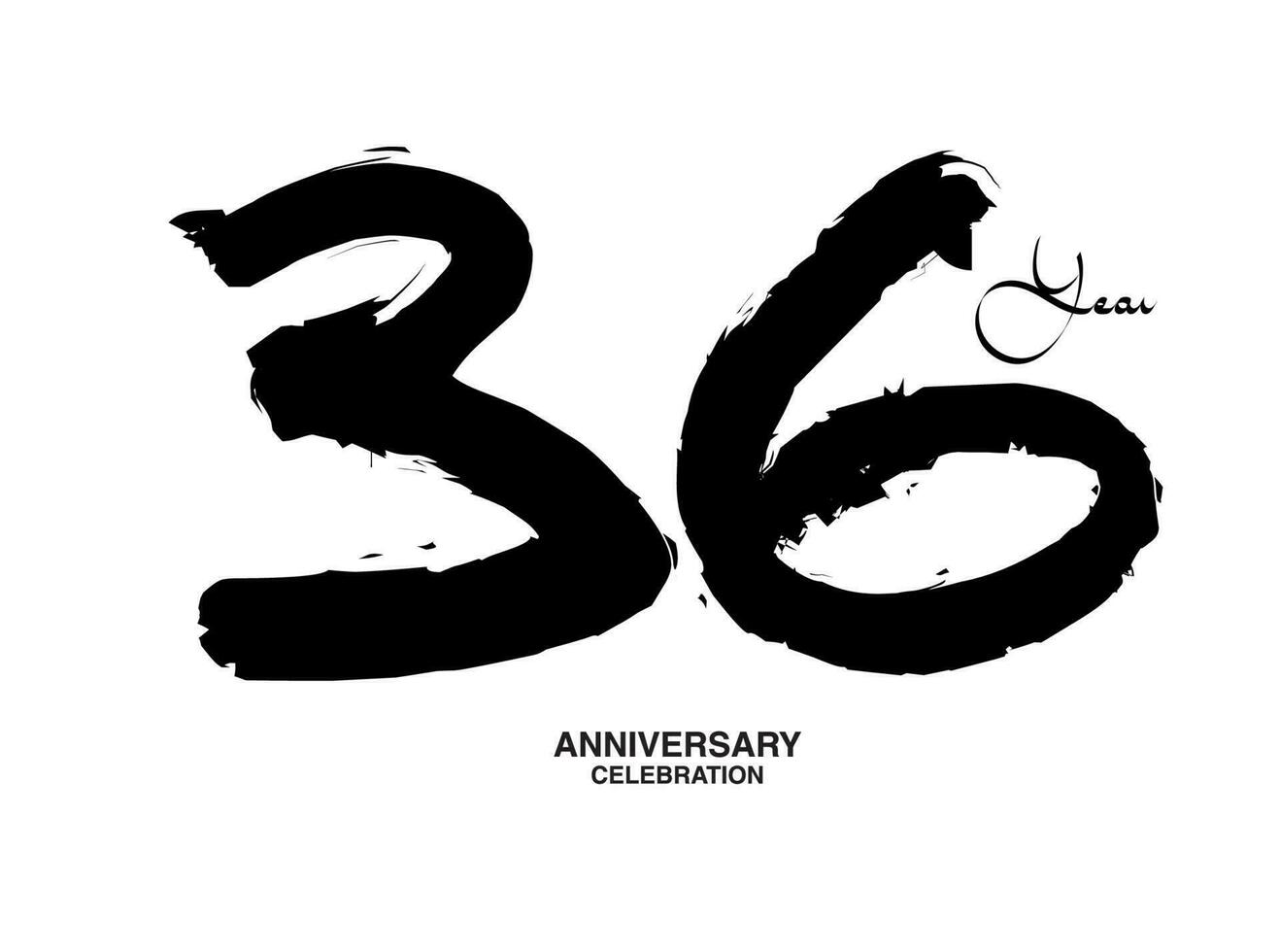36 Jahre Jahrestag Feier Vektor Vorlage, 36 Nummer Logo Design, 36 .. Geburtstag, schwarz Beschriftung Zahlen Bürste Zeichnung Hand gezeichnet skizzieren, schwarz Nummer, Jahrestag Vektor Illustration