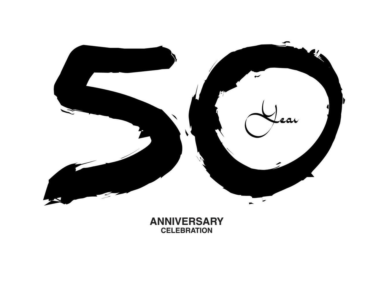 50 år årsdag firande vektor mall, 50 siffra logotyp design, 50:e födelsedag, svart text tal borsta teckning hand dragen skiss, svart siffra, årsdag vektor illustration