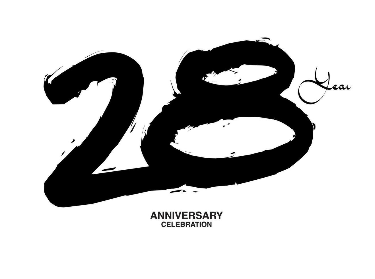 28 Jahre Jahrestag Feier Vektor Vorlage, 28 Nummer Logo Design, 28 .. Geburtstag, schwarz Beschriftung Zahlen Bürste Zeichnung Hand gezeichnet skizzieren, schwarz Nummer, Jahrestag Vektor Illustration