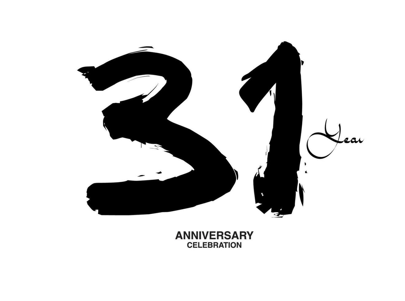 31 Jahre Jahrestag Feier Vektor Vorlage, 31 Nummer Logo Design, 31 Geburtstag, schwarz Beschriftung Zahlen Bürste Zeichnung Hand gezeichnet skizzieren, schwarz Nummer, Jahrestag Vektor Illustration