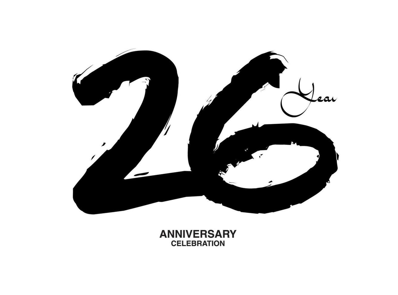 26 Jahre Jahrestag Feier Vektor Vorlage, 26 Nummer Logo Design, 26 .. Geburtstag, schwarz Beschriftung Zahlen Bürste Zeichnung Hand gezeichnet skizzieren, schwarz Nummer, Jahrestag Vektor Illustration