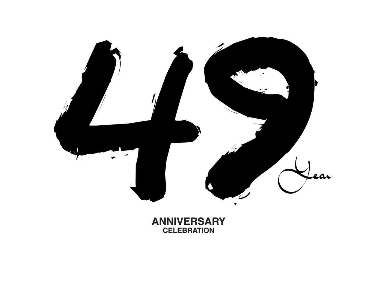 49 Jahre Jahrestag Feier Vektor Vorlage, 49 Nummer Logo Design, 49 .. Geburtstag, schwarz Beschriftung Zahlen Bürste Zeichnung Hand gezeichnet skizzieren, schwarz Nummer, Jahrestag Vektor Illustration