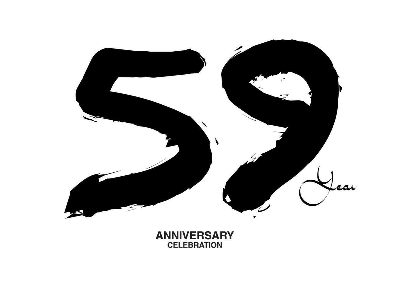 59 år årsdag firande vektor mall, 59 siffra logotyp design, 59: e födelsedag, svart text tal borsta teckning hand dragen skiss, svart siffra, årsdag vektor illustration