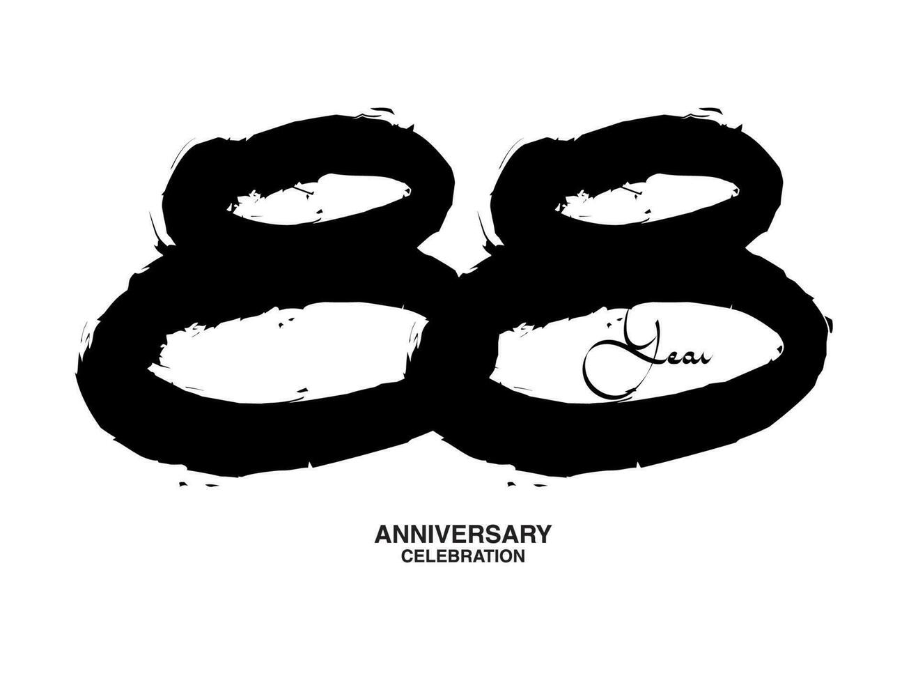 88 Jahre Jahrestag Feier Vektor Vorlage, 88 Nummer Logo Design, 88 .. Geburtstag, schwarz Beschriftung Zahlen Bürste Zeichnung Hand gezeichnet skizzieren, schwarz Nummer, Jahrestag Vektor Illustration